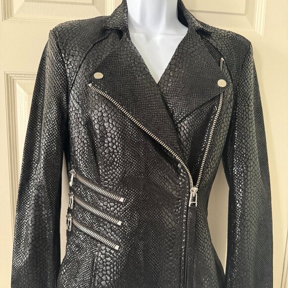 bebe Jackets & Blazers - Bebe Black Leather Snakeskin Moto Jacket size XS NWOT